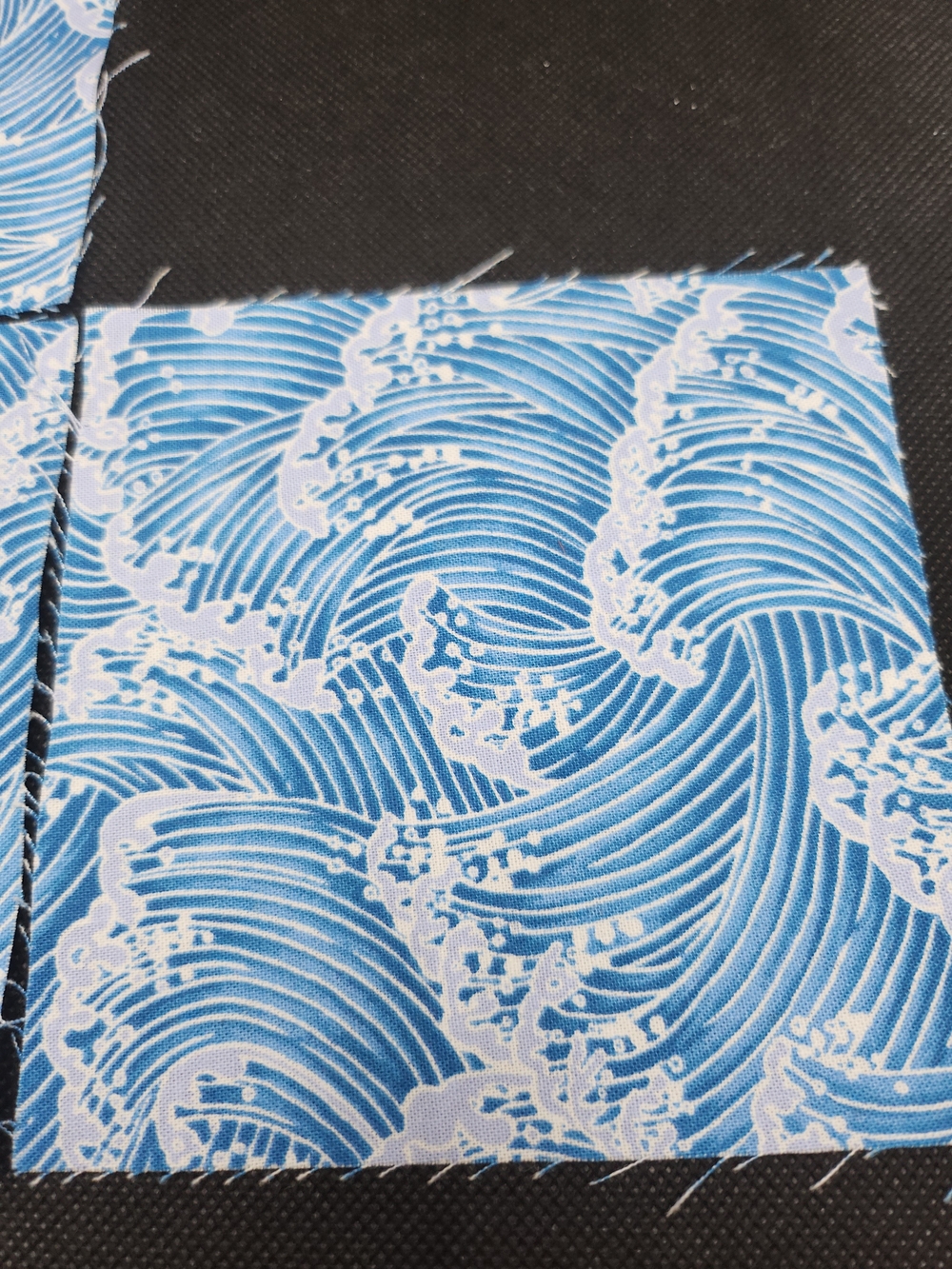 Blue Wave Pattern Cotton Fabric Square - Home & Crafts 4.75 Inch 3 Pcs